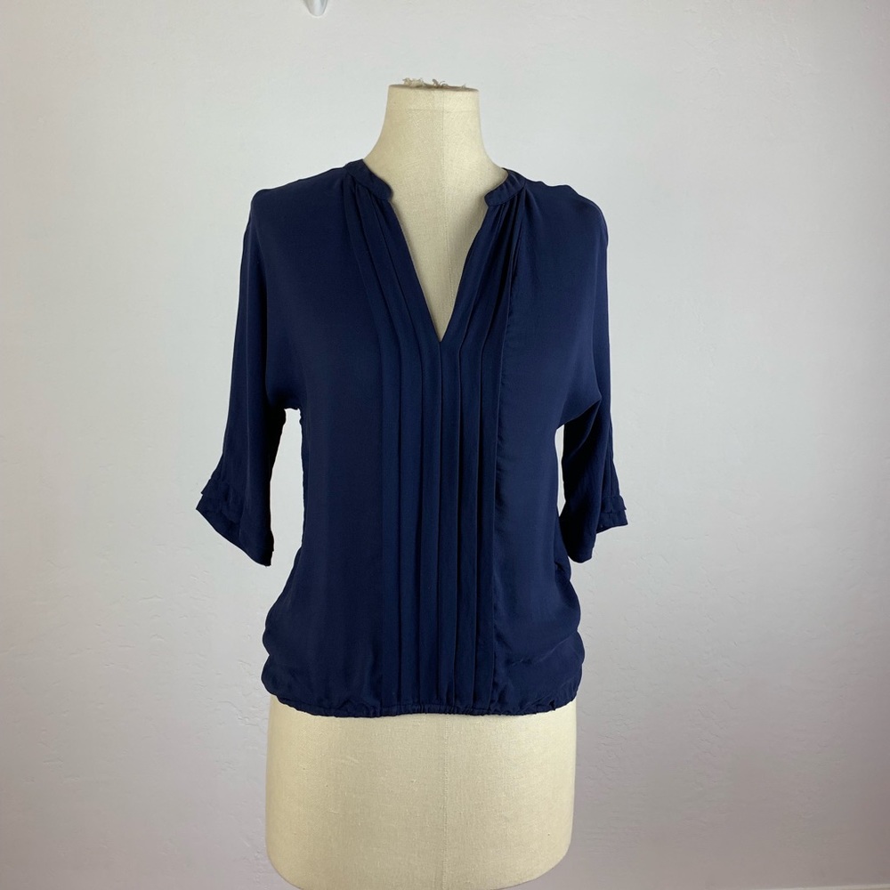Joie Navy Blue Pleated Blouse Marru